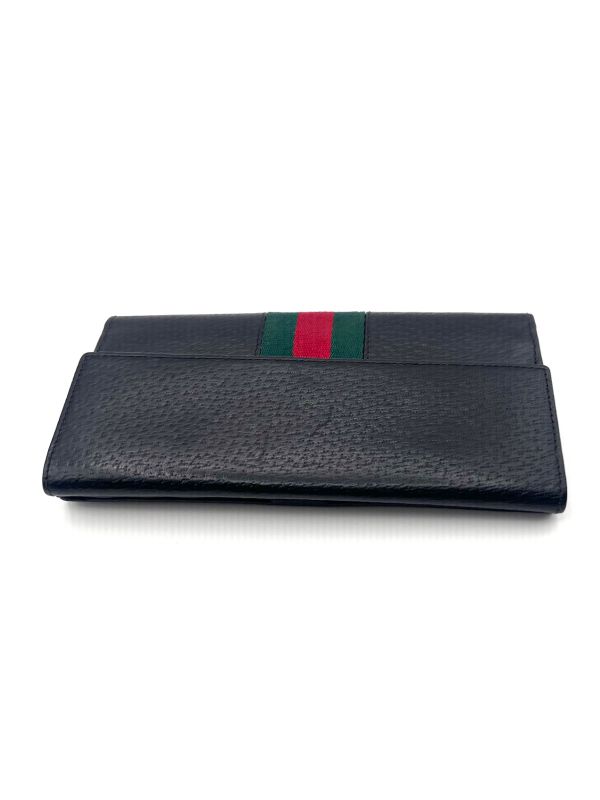 Gucci Long Wallet Sherry Line Fold Wallet Black Leather 09bs257