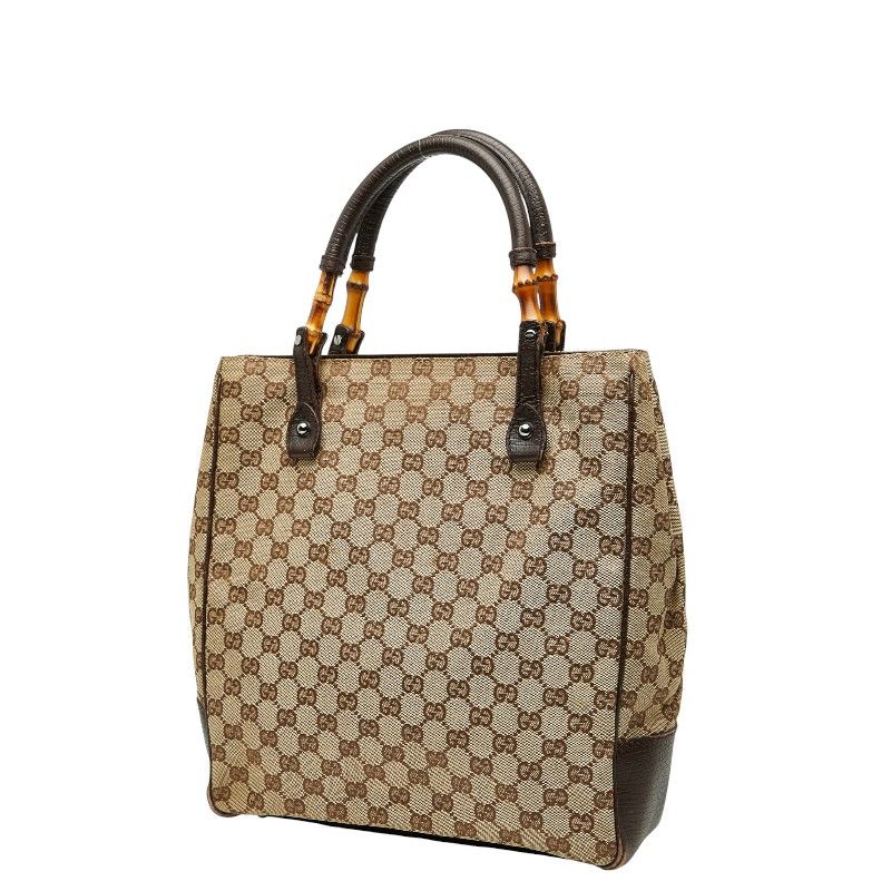 Gucci GG Canvas Bamboo Shoulder Bag Tote Bag 112530 Brown Canvas Leather Ladies
