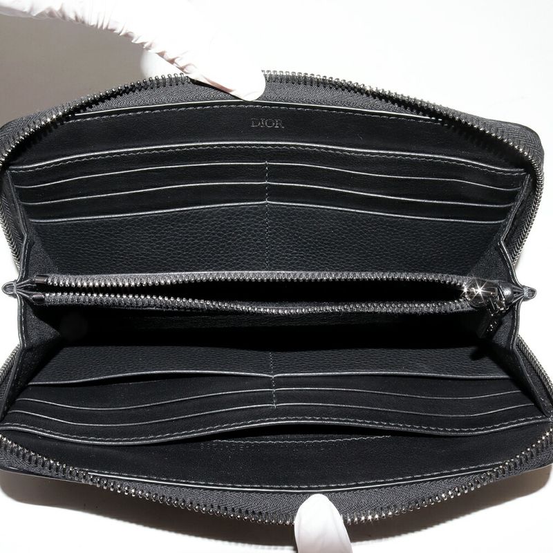 Dior Round Zipper Long Wallet With Change Pocket Icon Long Zip Wallet Grained