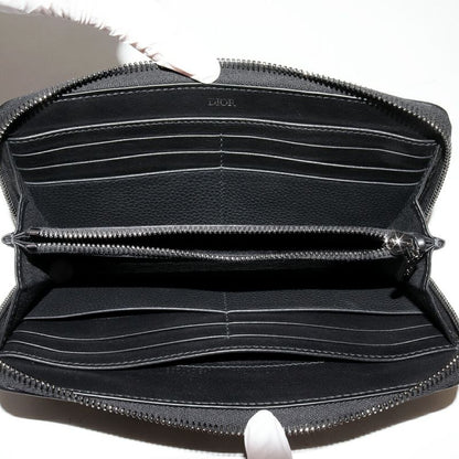 Dior Round Zipper Long Wallet With Change Pocket Icon Long Zip Wallet Grained