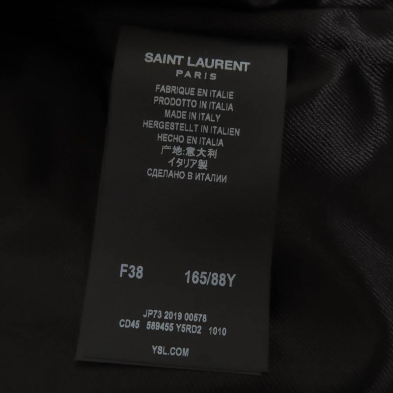 Saint Laurent Paris 589455 Power Shoulder Calfskin Riders Jacket Black 38 Made