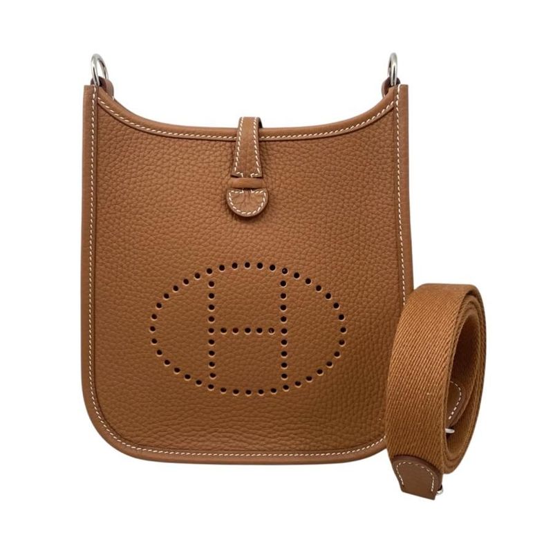Hermes Shoulder Bag Evelyn TPM W Engraved Taurillon Clemence Gold Brown Silver