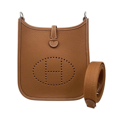 Hermes Shoulder Bag Evelyn TPM W Engraved Taurillon Clemence Gold Brown Silver