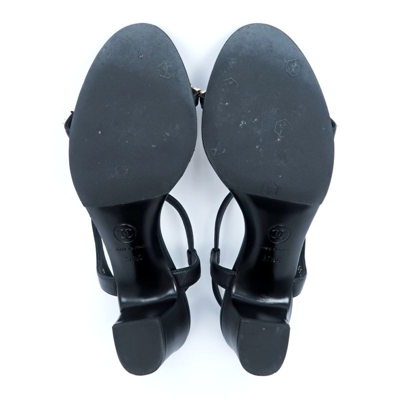 Chanel Strap Sandals G36122 Black 37 1 2C Coco Mark Sandals Women's