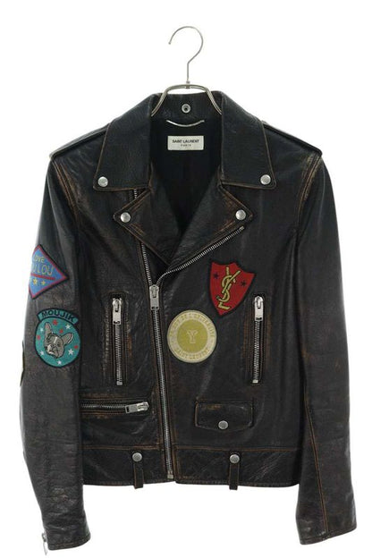 Saint Laurent Paris 483224 Yc1ep Double Rider Scuff Zar Jacket With Patch Men's