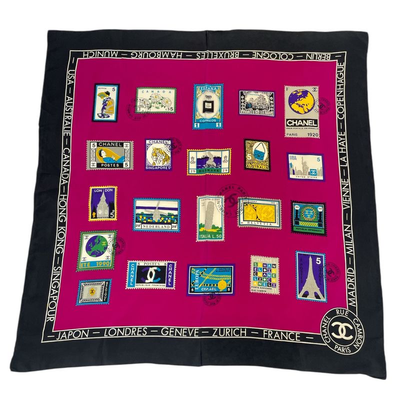 Chanel Coco Mark Scarf With Stamps Silk Pink