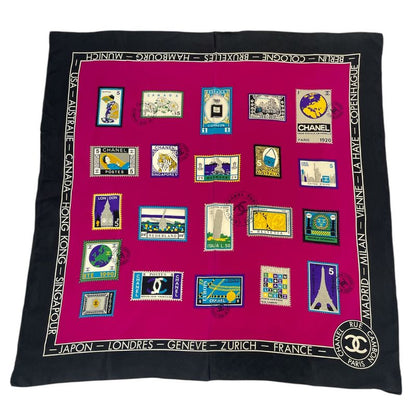 Chanel Coco Mark Scarf With Stamps Silk Pink