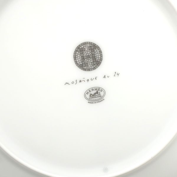 Hermes Tableware Dess Ert Plates Mosaic 24 Set of 2 Porcelain Platinum Never