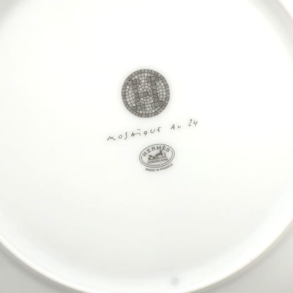 Hermes Tableware Dess Ert Plates Mosaic 24 Set of 2 Porcelain Platinum Never
