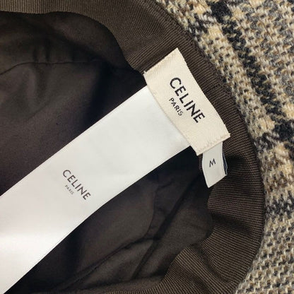 Celine Hat Wool Cotton Brown Triomphe Logo Check Bucket