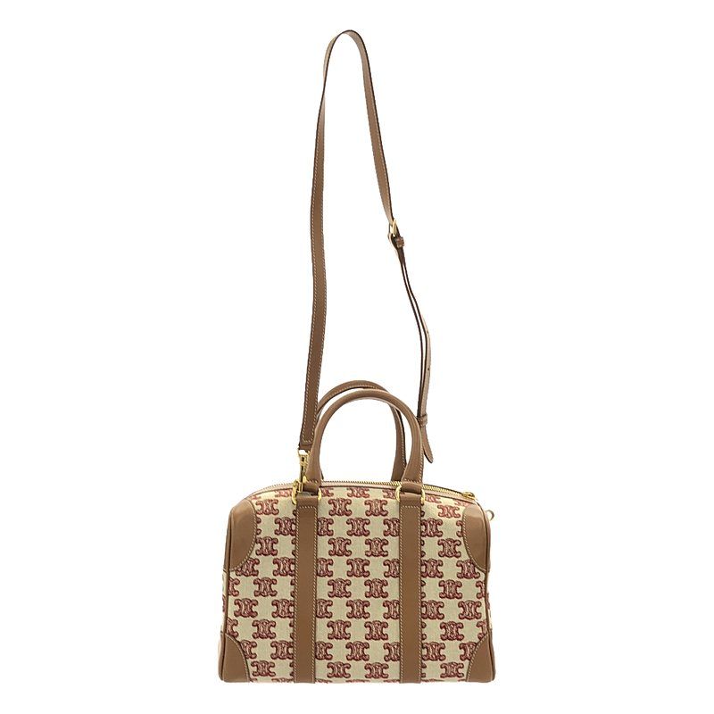 Celine - Triomphe Calf Leather Canvas Small 2way Shoulder Boston Bag - Brown