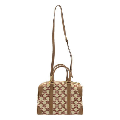 Celine - Triomphe Calf Leather Canvas Small 2way Shoulder Boston Bag - Brown