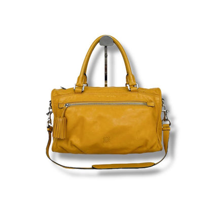 Loewe 2WAY Shoulder Bag Handbag Tassel Charm Fringe Anagram Logo Yellow Silver