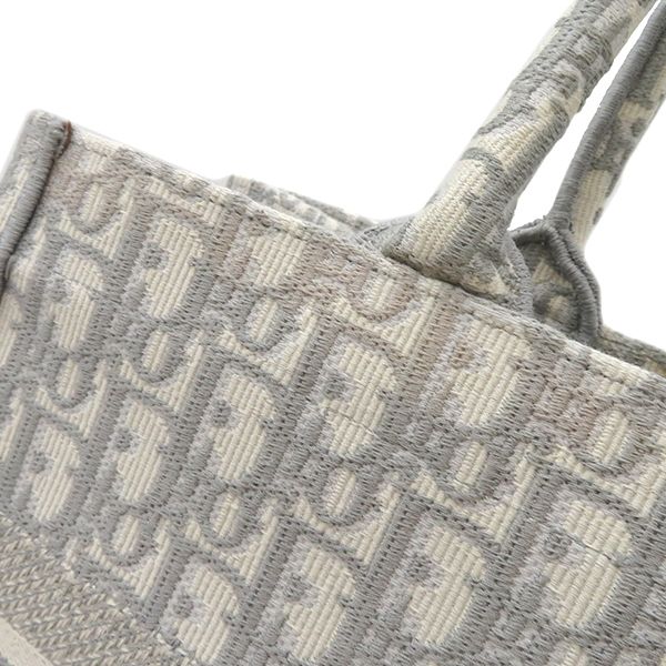 Christian Dior Tote Bag Book Tote Medium Canvas Gray Handbag Embroidery Oblique
