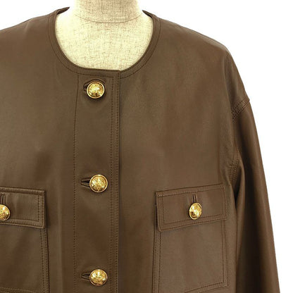 Celine Leather Biker Jacket Sheepskin Lamb Leather Triomphe Gold Button