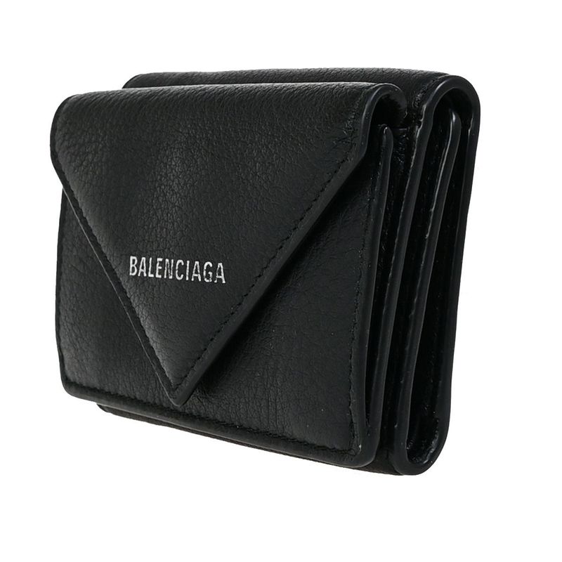 Balenciaga Trifold Wallet Mini Wallet Leather Black 62ka374