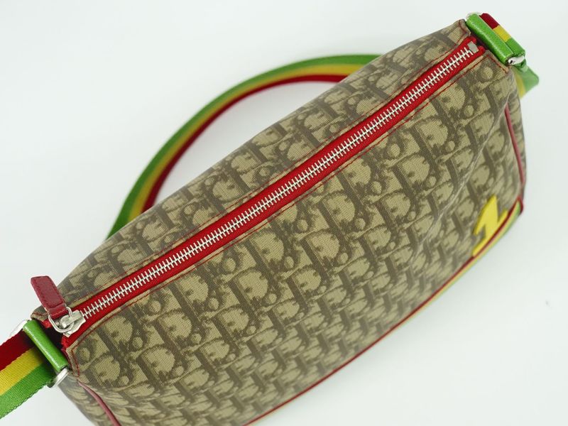 Authentic Christian DIOR Trotter Rasta Shoulder Bag Pochette PVC Brown Multicolo