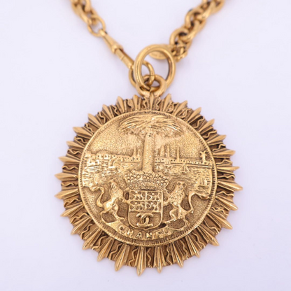 Chanel Coco Mark Round Necklace Chain Long Necklace GP Gold Ladies