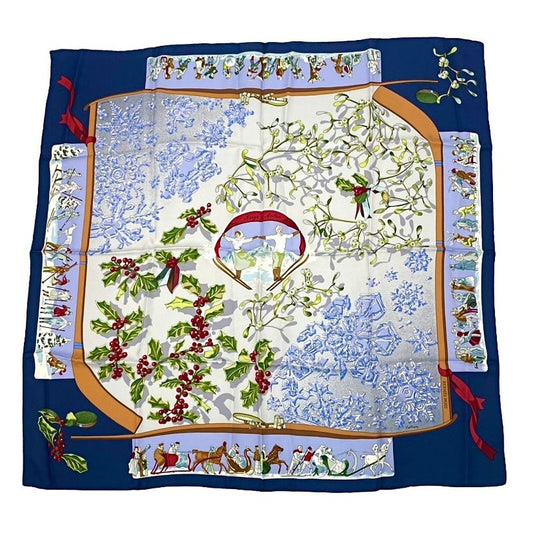 Hermes Carre 90 Neige D'antan Last Year's Snow Blue 100% Silk Scarf