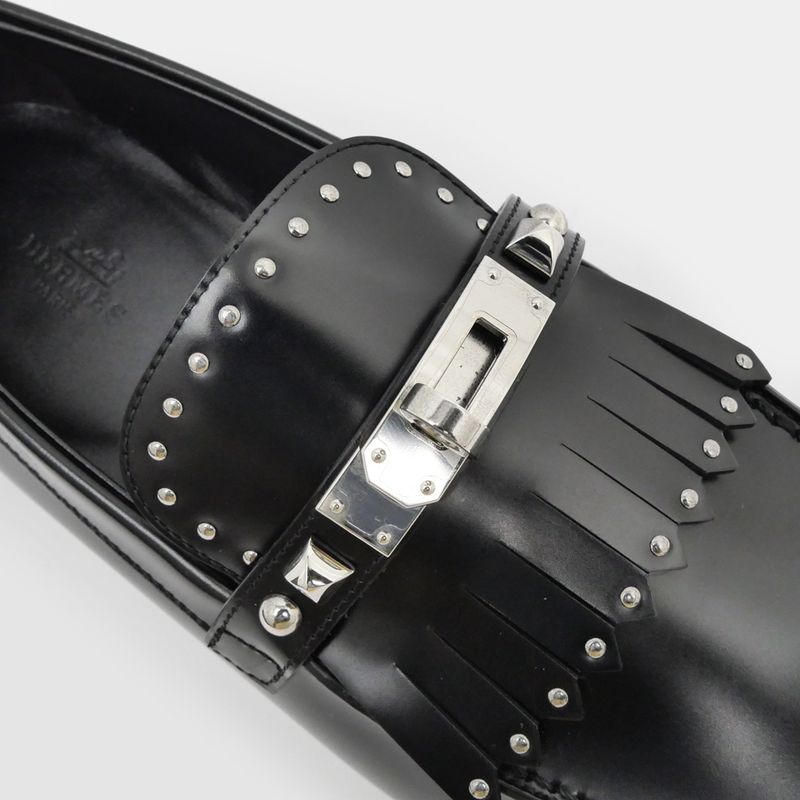 Hermes D'estaing Moccasins Loafers H242095z Size 38 1 2 Black Studs