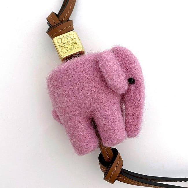 Loewe Elephant Bag Charm Pink Brown Anagram