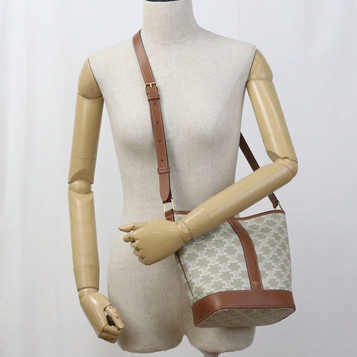 Celine Small Bucket Triomphe Canvas 19144 2CAS Shoulder Bag Calf Womens