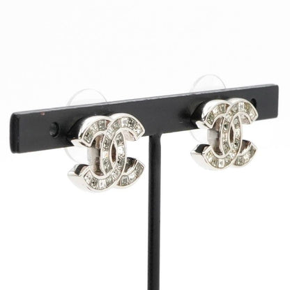Chanel Earrings Earring Silver Coco Mark Rhinestone