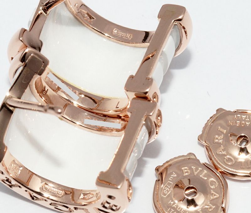 Bulgari Earrings 18K Pink Gold White Ceramic Bzero1 Earrings Hoop Earrings