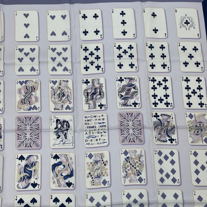 Hermes Scarf Carre 90 Silk Jeu De Cartes Trump Card Numbers Bandana Multicolor