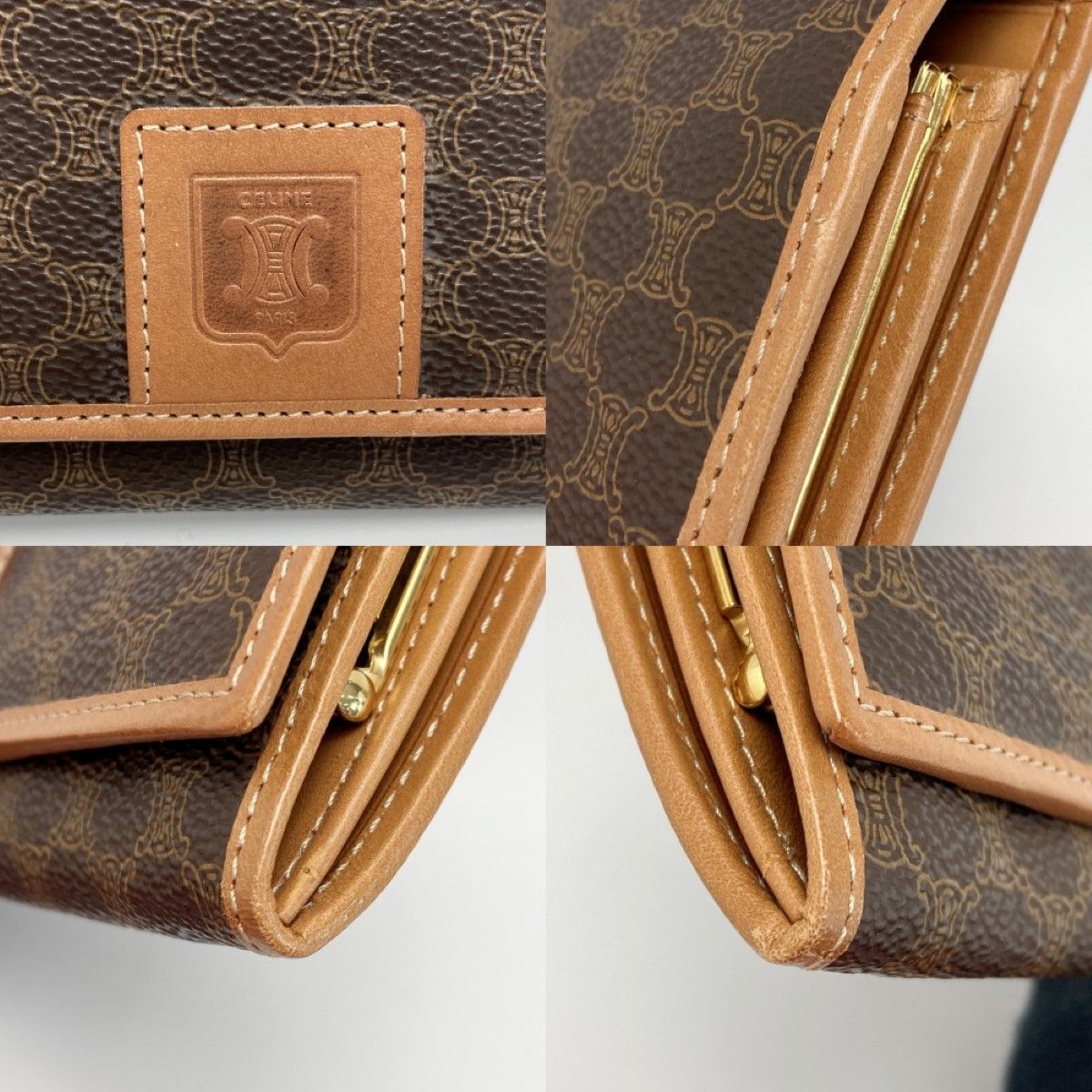 Celine Macadam Pattern Bifold Wallet Pouch Brown PVC×leather Long Wallet