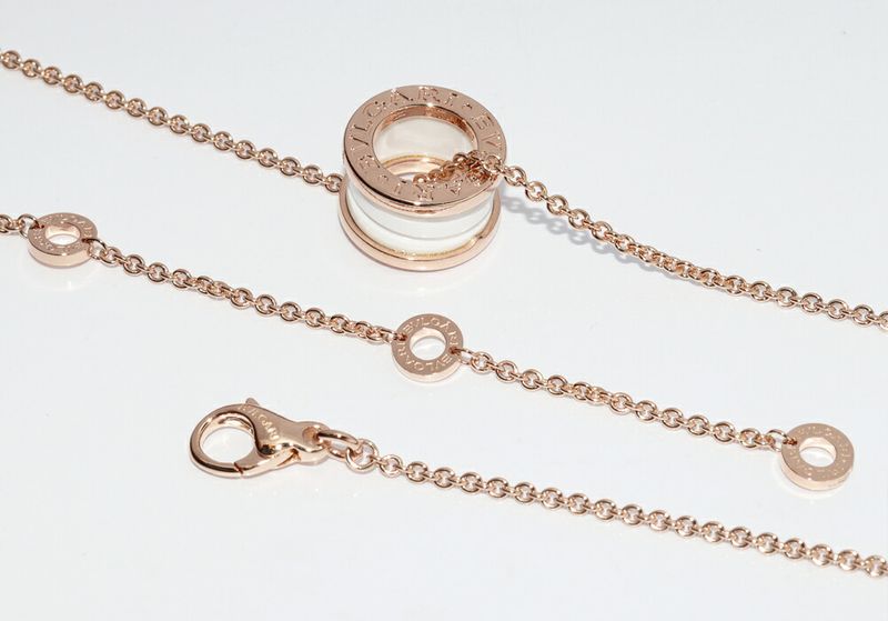 Bulgari Pendant Necklace 18K Pink Gold White Ceramic Bzero1 Pendant Necklace