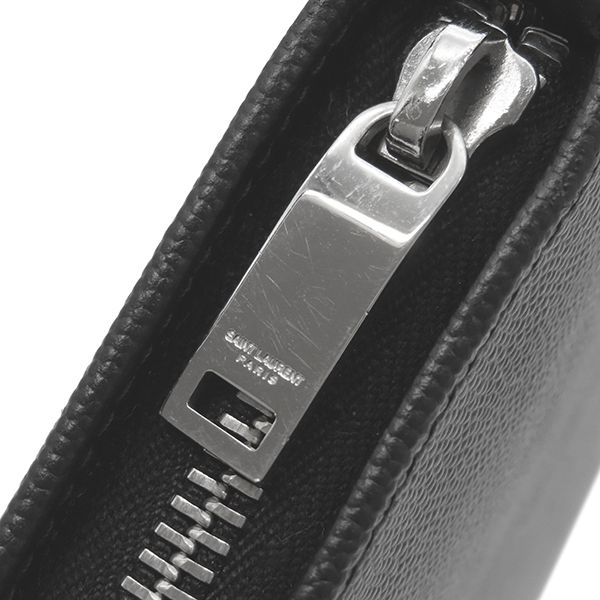 Saint Laurent Long Wallet Round Zipper Long Wallet Grain Leather Black Silver