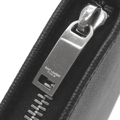 Saint Laurent Long Wallet Round Zipper Long Wallet Grain Leather Black Silver