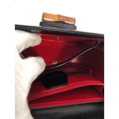 Gucci GG Bamboo 1947 Vintage Shoulder Bag Purse Black Leather Handle