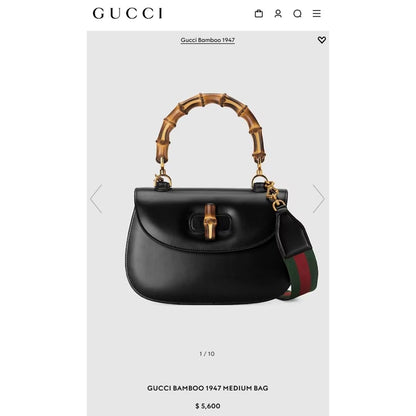 Gucci GG Bamboo 1947 Vintage Shoulder Bag Purse Black Leather Handle