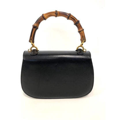 Gucci GG Bamboo 1947 Vintage Shoulder Bag Purse Black Leather Handle