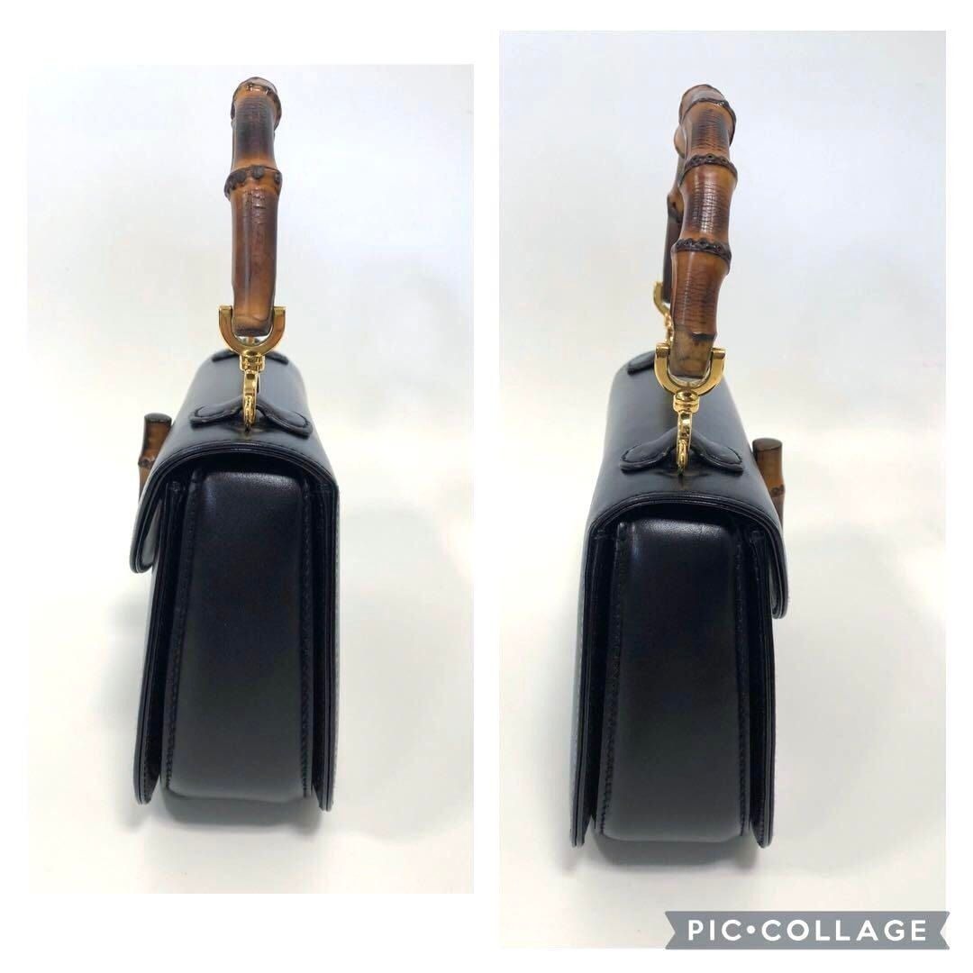 Gucci GG Bamboo 1947 Vintage Shoulder Bag Purse Black Leather Handle