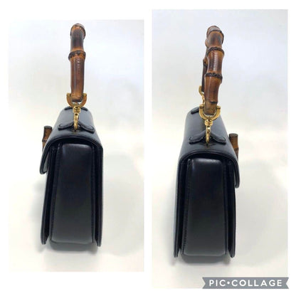 Gucci GG Bamboo 1947 Vintage Shoulder Bag Purse Black Leather Handle