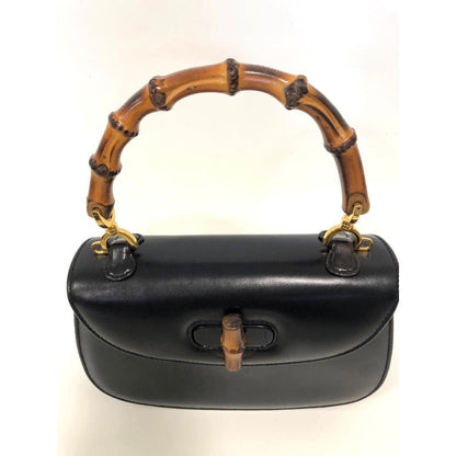 Gucci GG Bamboo 1947 Vintage Shoulder Bag Purse Black Leather Handle