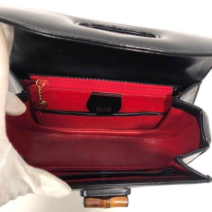 Gucci GG Bamboo 1947 Vintage Shoulder Bag Purse Black Leather Handle
