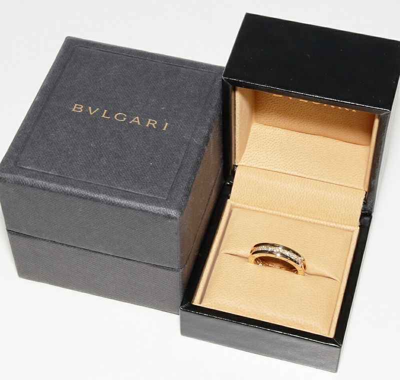 Bulgari Ring 18K Yellow Gold Diamond Bzero1 Ring XS 1 Band Full Diamond An850561