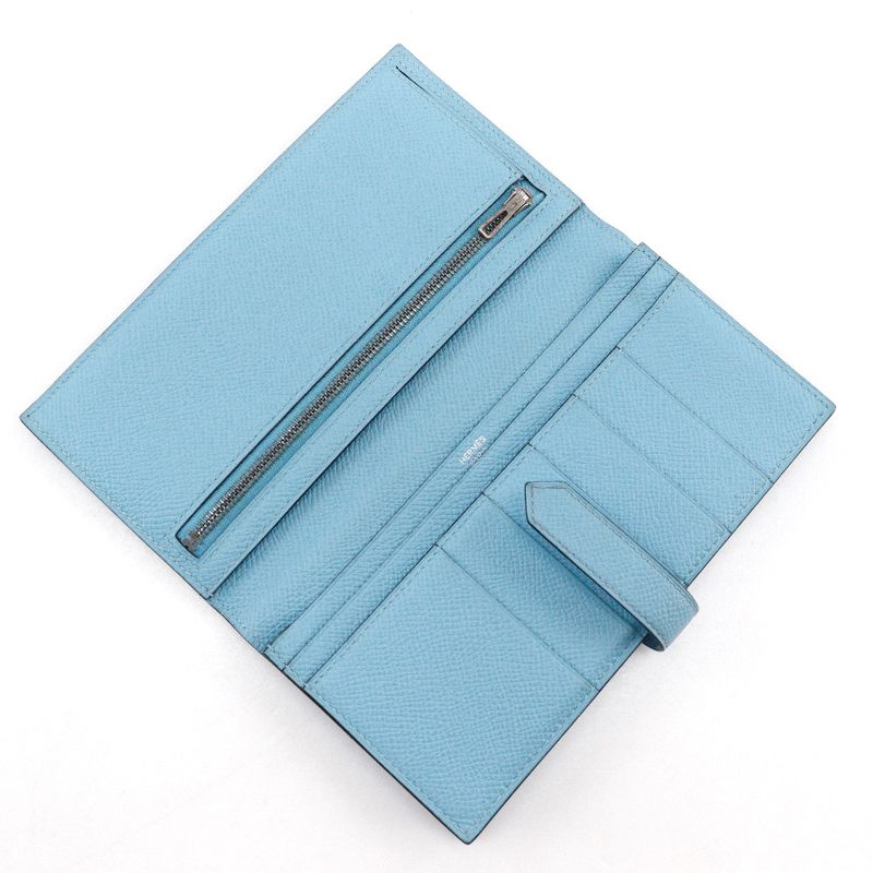 Hermes Bearn Souffle Vaux Epson Light Blue A Ladies Long Wallet