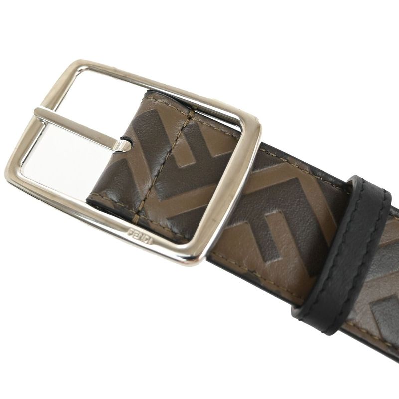 Fendi Belt FF Logo Zucca Pattern Brown Black Silver 37ka756