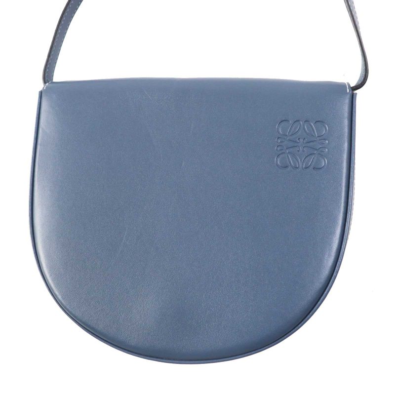 LOEWE Anagram Shape Pressed Heel Pouch/crossbody Leather Shoulder Bag Blue