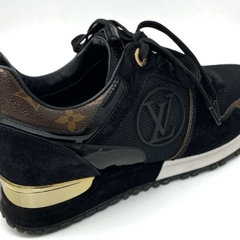Louis Vuitton Run Away Line Monogram Sneakers Shoes Leather Fabric Suede Black