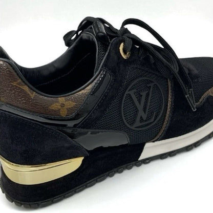 Louis Vuitton Run Away Line Monogram Sneakers Shoes Leather Fabric Suede Black