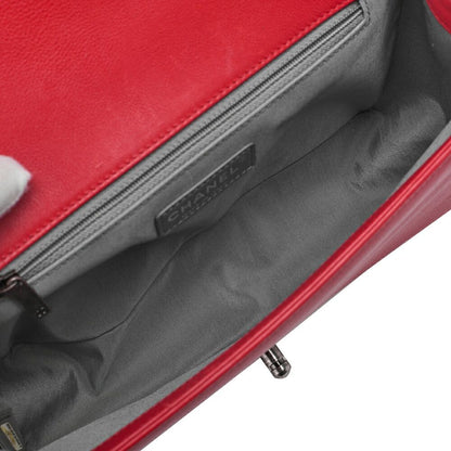 Chanel Boy Chanel Large Size Matelasse Chain Shoulder Bag Calfskin Red (silver
