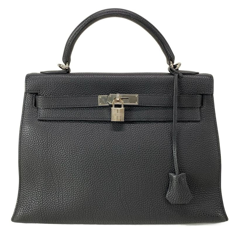 Hermes Handbag Kelly 32 Black Outside Stitching/silver Hardware