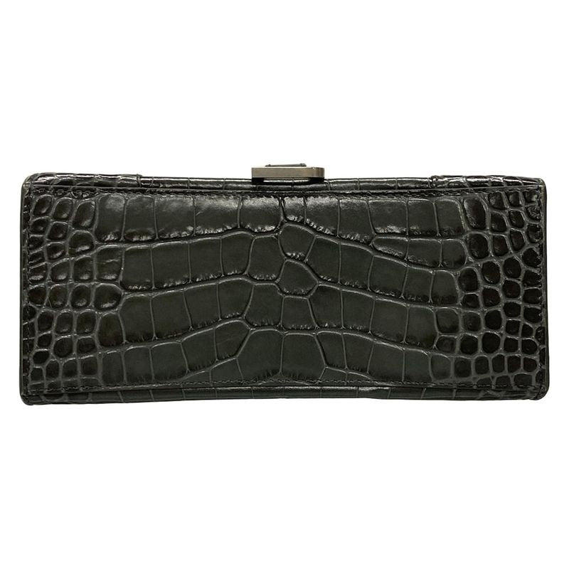 Balenciaga Handbag Hourglass Top Handle Small 593546 Dark Grey Croc Shape