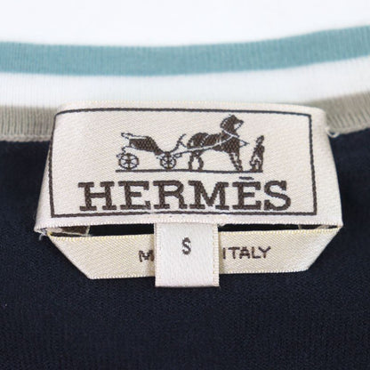 Hermes 2022 100% Cotton Crewneck Tipline Sweater Knit Navy S Made In Italy